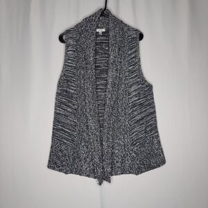 Cache Sweater Vest Cardigan Womens Medium Black White Marled Knit Open Front